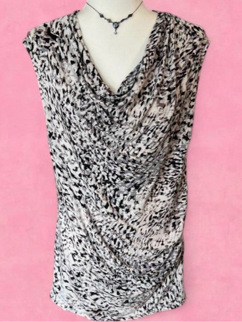 CAbi Black & White Draped Cowl Neck Camisole